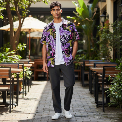 Model wearing the Kaimana Mauna Kea Hawaiian shirt