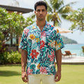 Model wearing the Kaimana Wailea Hibiscus Hawaiian shirt